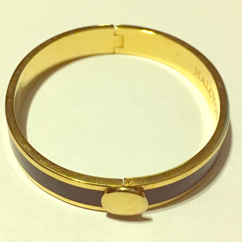 Halcyon Days Black & Gold Hinged Bangle Bracelet